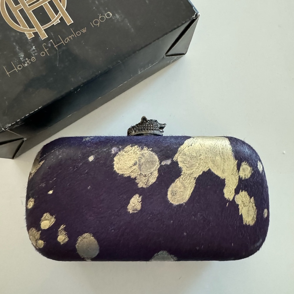House of Harlow 1960 purple faux fur Jaguar Clutch